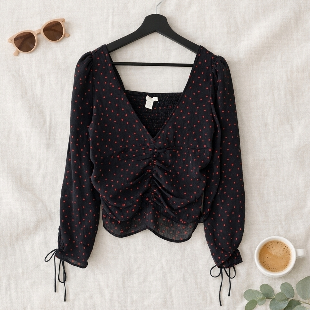 H&M Black Blouse with Red Hearts